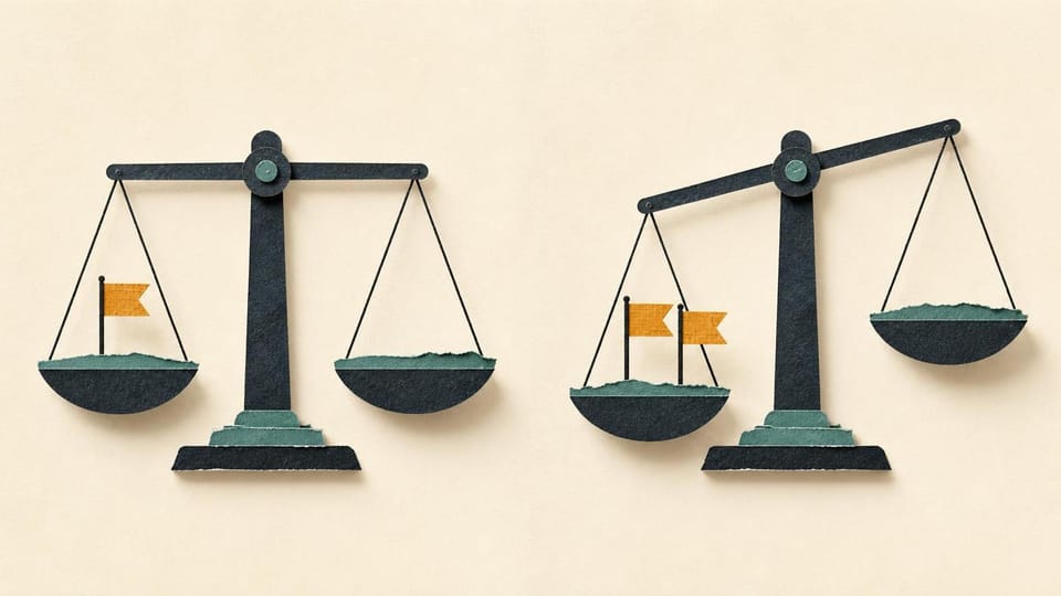 Paper balance scale tipping only when two warning flags combine.