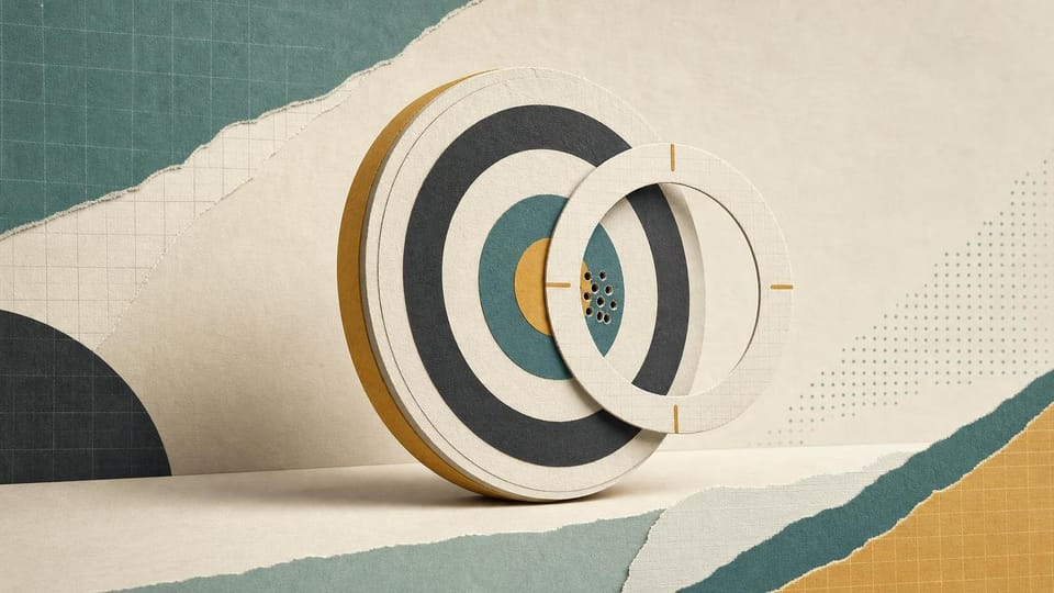 Layered paper target calibrated around a cluster of outcome marks.