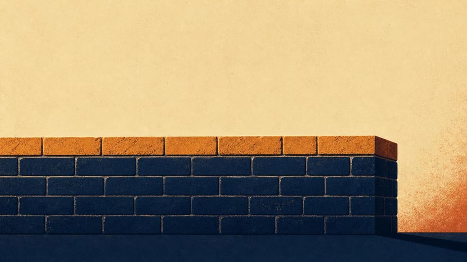 Brick wall with only its newly added top row highlighted.