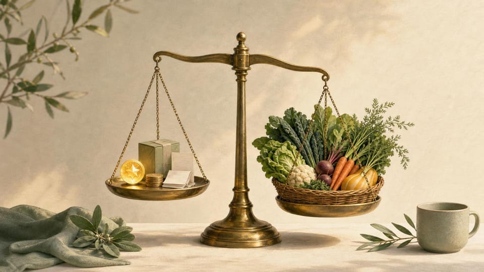 Brass scale balancing a loyalty reward and costs against a heavier basket of newly generated value.