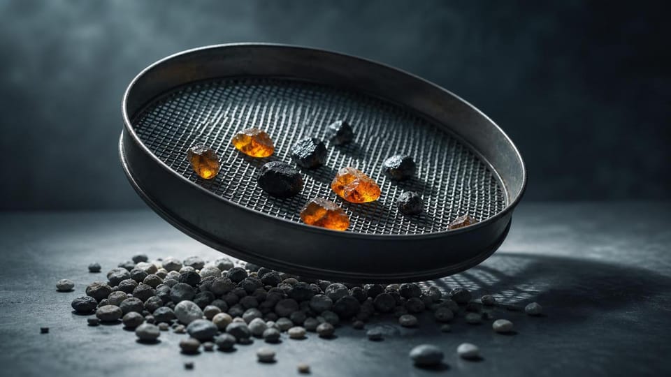 A sieve retaining only unusually bright and dark stones.