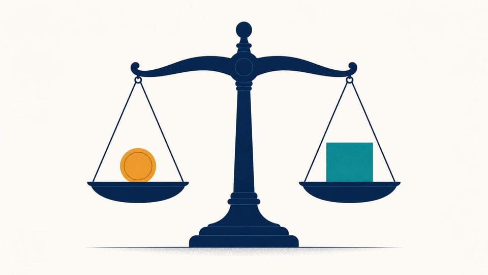Balance scale weighing a reward token against margin.