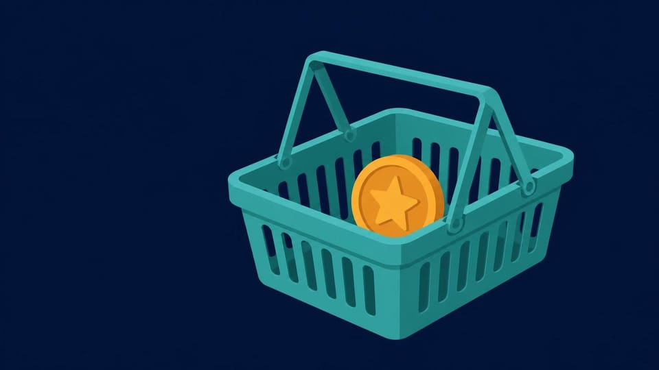 Reward token placed visibly inside a shopping basket.