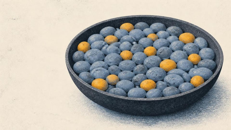 A wide bowl containing every eligible customer stone, with only a few highlighted as repeaters.