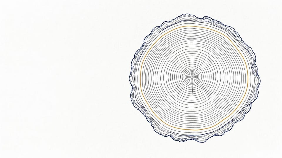 Tree-trunk cross-section with preserved rings and one amber ring.