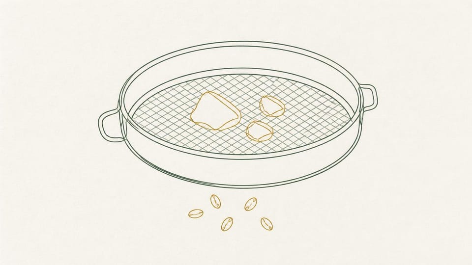 A circular sieve separating grains by a calibrated opening.