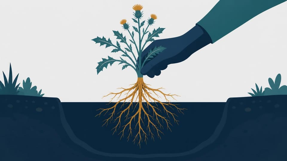 Plant removed from soil with its complete branching root system intact.