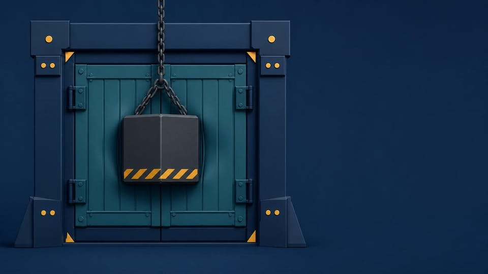 Closed fortified gate holding firm under a suspended test weight.