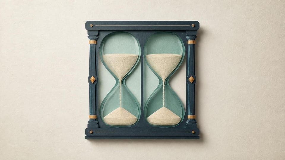 Double-channel paper hourglass measuring two matched streams.