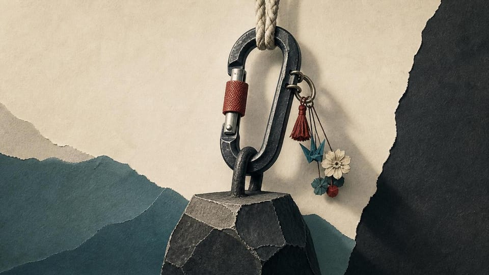 Carabiner bearing a heavy load while decorative charms hang unused.