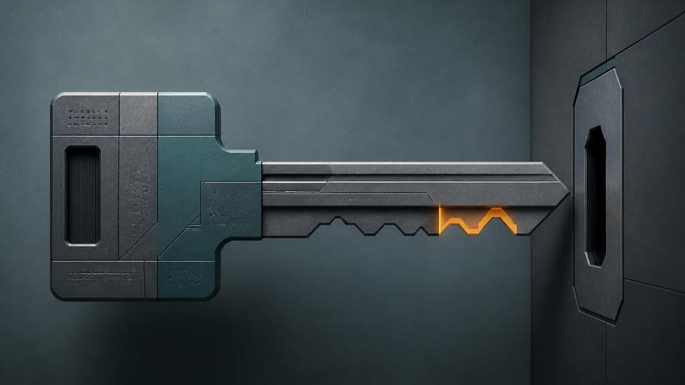 Geometric key with renewed teeth approaching a keyway.