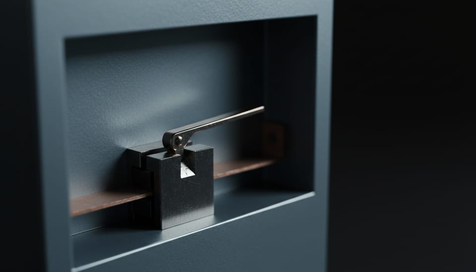 A precision bimetallic release trigger mechanism poised on a dark steel surface.