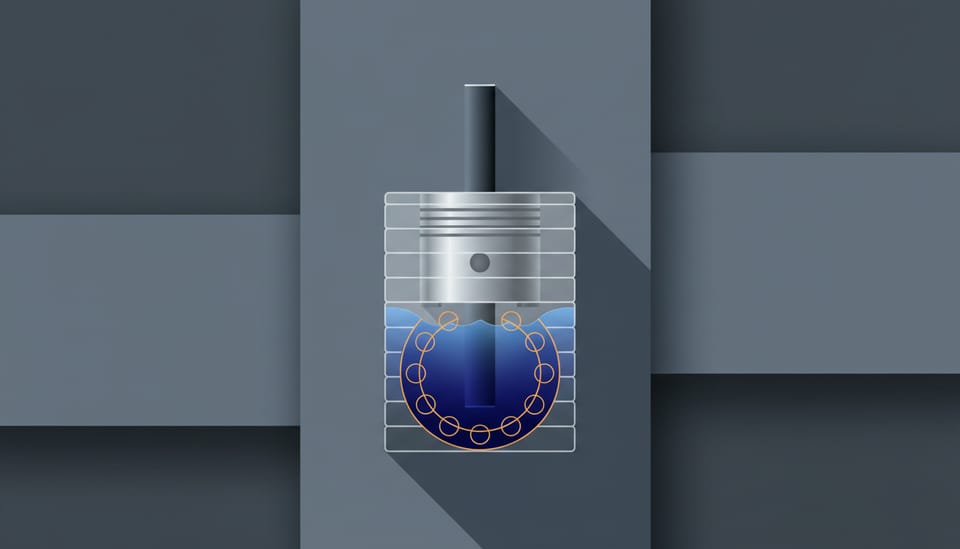 Geometric piston safely decelerating inside a fluid bypass damper chamber.
